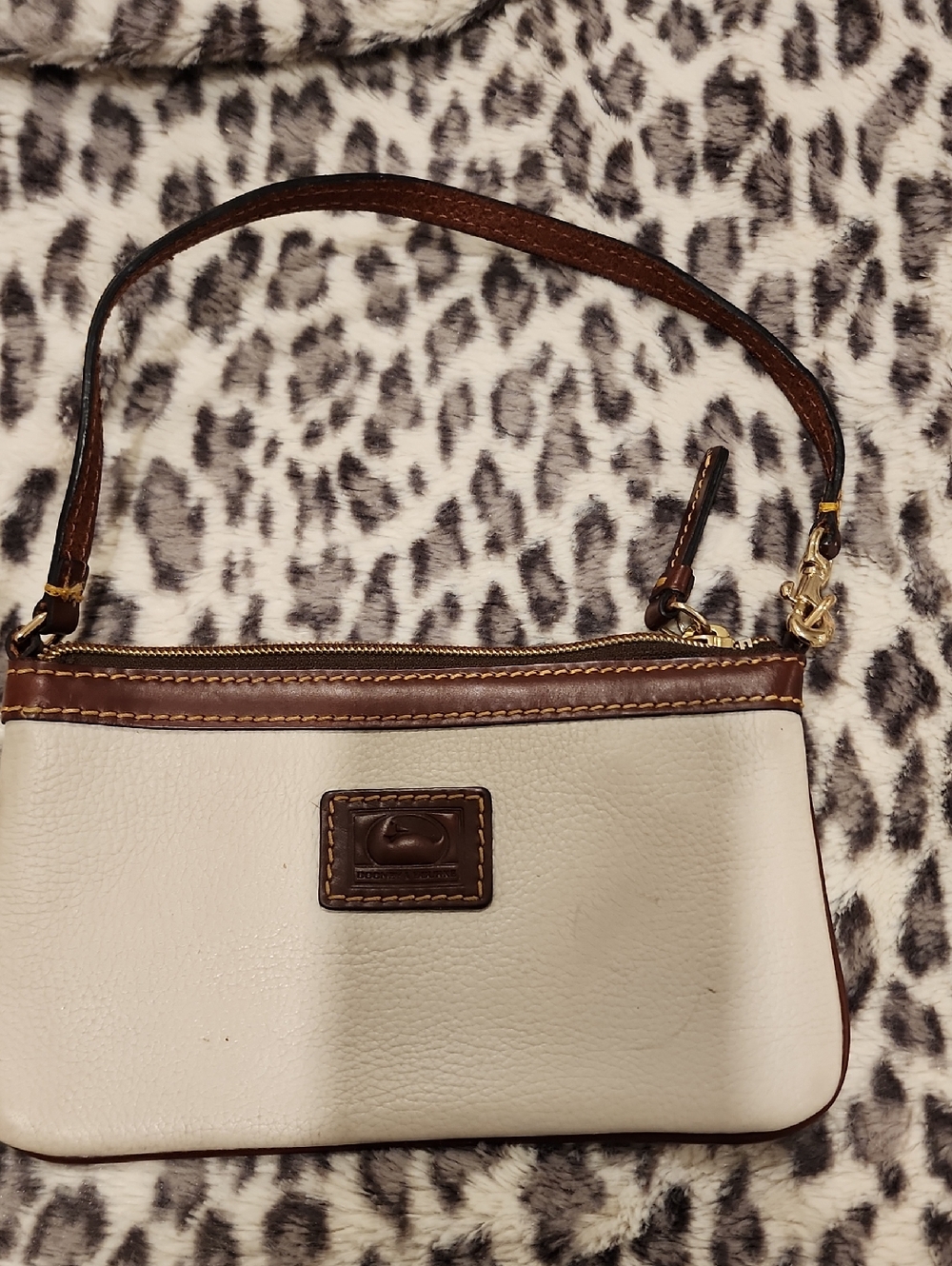Dooney & Bourke Cream and Brown Leather Wristlet Clutch